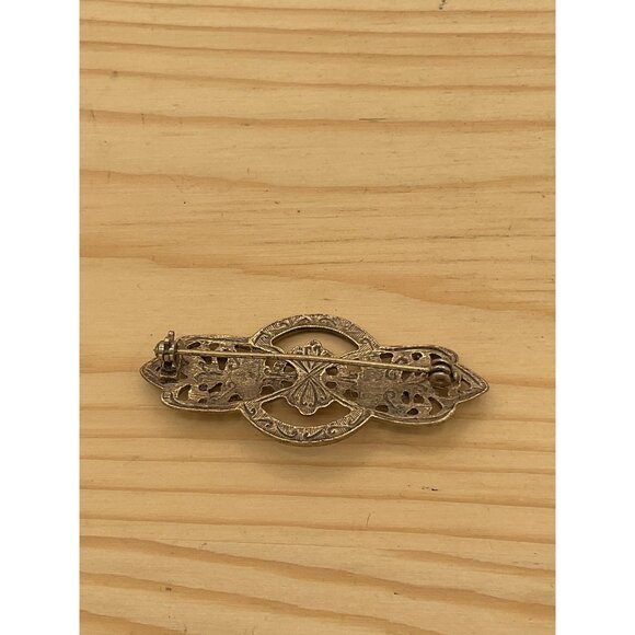 vintage Victorian revival open work gold tone brooch pink cream cabochons - Picture 3 of 3